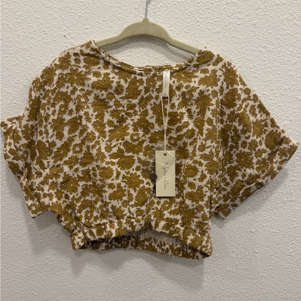 Rylee + Cru White and Mustard Floral Cropped Blouse